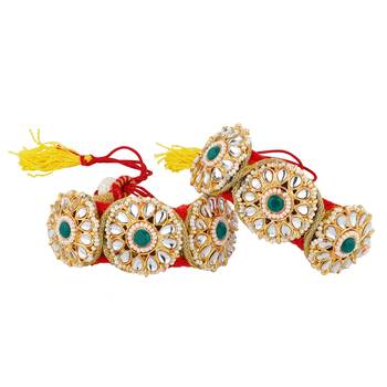 Sasha women set of 2 gold-plated  green kundan  thread rajasthani bridal pochi bangle 2