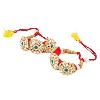 Sasha women set of 2 gold-plated  green kundan  thread rajasthani bridal pochi bangle 3