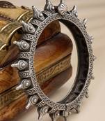 Sasha silver-plated textured designed antique adjustable oxidised bangle