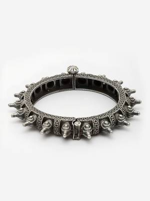 Sasha silver-plated textured designed antique adjustable oxidised bangle 5