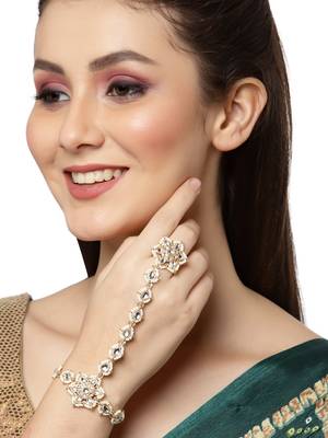 Sasha women set of 2 white kundan gold-plated adjustable ring bracelet 1