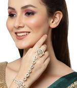 Sasha women set of 2 white kundan gold-plated adjustable ring bracelet