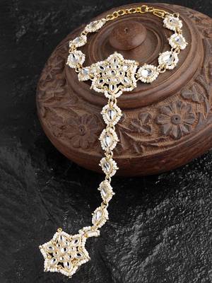 Sasha women set of 2 white kundan gold-plated adjustable ring bracelet 2