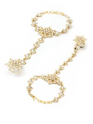 Sasha women set of 2 white kundan gold-plated adjustable ring bracelet 3