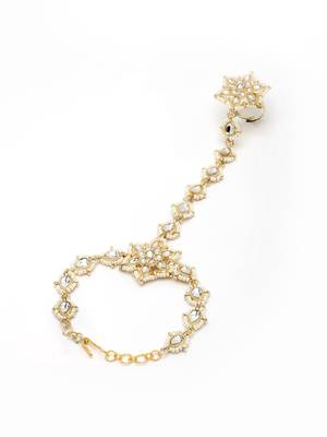 Sasha women set of 2 white kundan gold-plated adjustable ring bracelet 4
