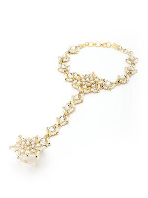 Sasha women set of 2 white kundan gold-plated adjustable ring bracelet 5
