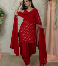 Red Color Embroidered Work Party Wear Patiala Suit With Dupatta 