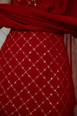Red Color Embroidered Work Party Wear Patiala Suit With Dupatta  4