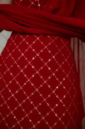 Red Color Embroidered Work Party Wear Patiala Suit With Dupatta 