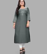 FASHION KREZA COTTON SLUB FABRIC WITH 3::4 SLEEVES AND EXQUISITE EMBROIDERED DETAILING ON NECK AND SLEEVES