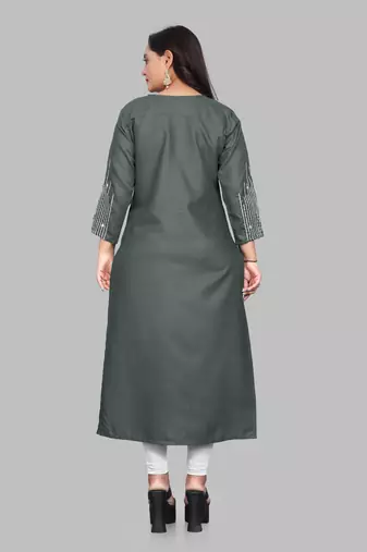 FASHION KREZA COTTON SLUB FABRIC WITH 3::4 SLEEVES AND EXQUISITE EMBROIDERED DETAILING ON NECK AND SLEEVES