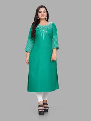 Fashion Kreza Cotton Slub Fabric with 3/4 Sleeves and Exquisite Embroidered Detailing on Neck and Sleeves 1