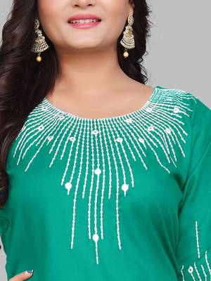 Fashion Kreza Cotton Slub Fabric with 3/4 Sleeves and Exquisite Embroidered Detailing on Neck and Sleeves 3
