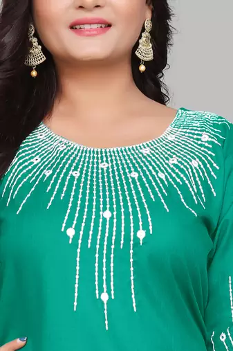Fashion Kreza Cotton Slub Fabric with 3/4 Sleeves and Exquisite Embroidered Detailing on Neck and Sleeves