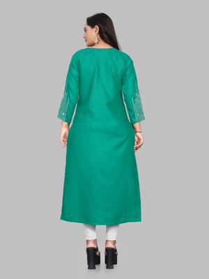 Fashion Kreza Cotton Slub Fabric with 3/4 Sleeves and Exquisite Embroidered Detailing on Neck and Sleeves 5