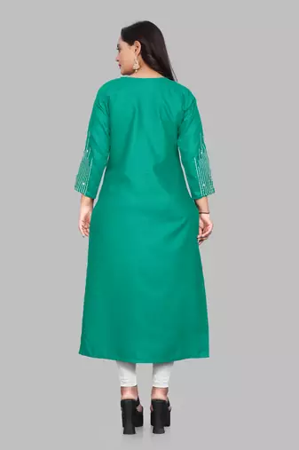 Fashion Kreza Cotton Slub Fabric with 3/4 Sleeves and Exquisite Embroidered Detailing on Neck and Sleeves