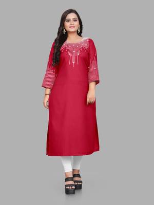 Fashion Kreza Cotton Slub Fabric with 3/4 Sleeves and Exquisite Embroidered Detailing on Neck and Sleeves 1