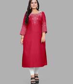 Fashion Kreza Cotton Slub Fabric with 3/4 Sleeves and Exquisite Embroidered Detailing on Neck and Sleeves