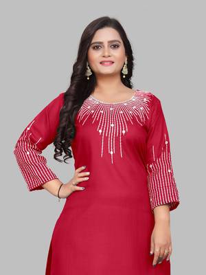 Fashion Kreza Cotton Slub Fabric with 3/4 Sleeves and Exquisite Embroidered Detailing on Neck and Sleeves 2