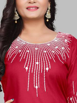 Fashion Kreza Cotton Slub Fabric with 3/4 Sleeves and Exquisite Embroidered Detailing on Neck and Sleeves 3