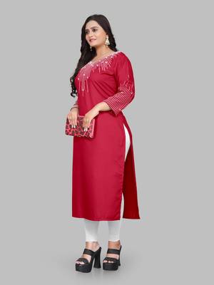 Fashion Kreza Cotton Slub Fabric with 3/4 Sleeves and Exquisite Embroidered Detailing on Neck and Sleeves 4