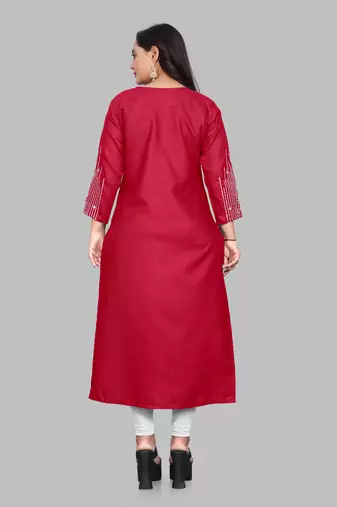 Fashion Kreza Cotton Slub Fabric with 3/4 Sleeves and Exquisite Embroidered Detailing on Neck and Sleeves