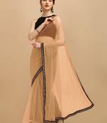 Beige Sequins Embroidered Soft Mono Net Saree With Blouse (Un-Stitched)