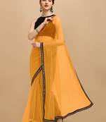 Mustard sequins embroidered soft mono net saree with blouse (un-stitched)