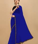 Royal blue sequins embroidered soft mono net saree with blouse (un-stitched)