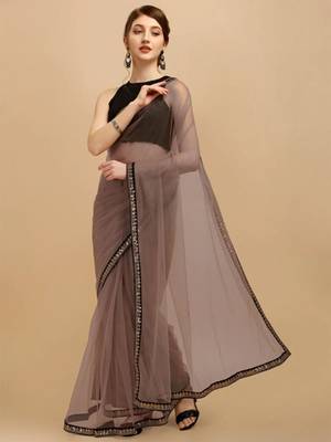 Onion sequins embroidered soft mono net saree with blouse (un-stitched) 1