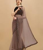 Onion sequins embroidered soft mono net saree with blouse (un-stitched)