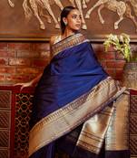 AWRIYA Women's Solid Silk Banarasi Saree with Heavy Zari Woven Border and Pallu for Festive or Party Wear