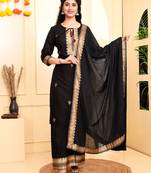 women black golden straight kurta palazzo and dupatta set