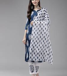 women blue paisley straight kurta palazzo and dupatta set
