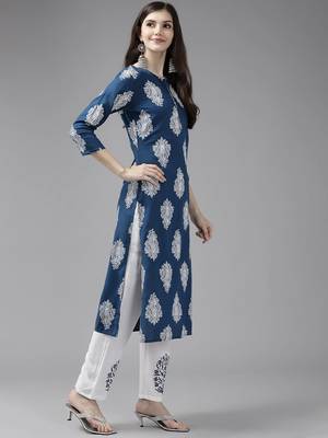 women blue paisley straight kurta palazzo and dupatta set 3