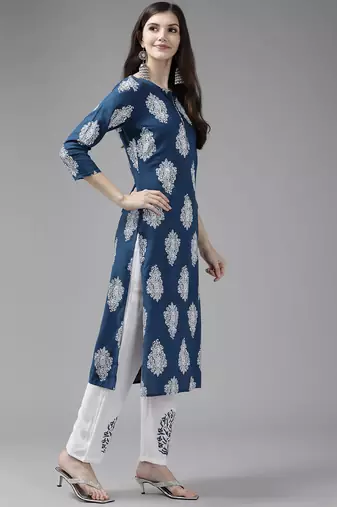 women blue paisley straight kurta palazzo and dupatta set