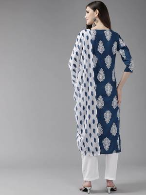 women blue paisley straight kurta palazzo and dupatta set 4