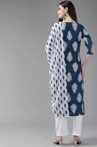 women blue paisley straight kurta palazzo and dupatta set