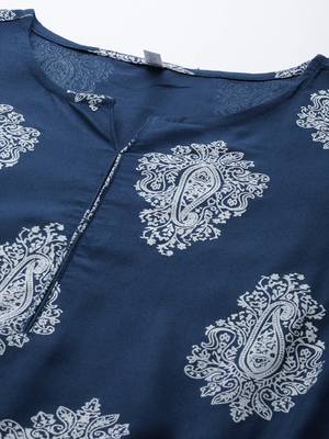 women blue paisley straight kurta palazzo and dupatta set 5
