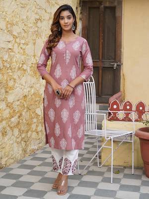 women mauve paisley straight kurta palazzo and dupatta set 4