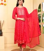 women red printed anarkali kurta pant and dupatta set
