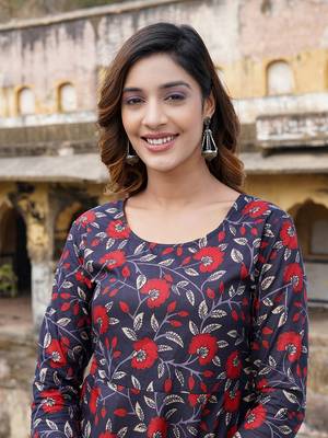 women black floral print anarkali kurta trouser and dupatta set 5