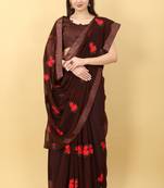 Coffee Embroidered Faux Georgette Saree With Blouse (Un-Stitched)