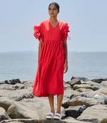 Red ruffle sleeve dress