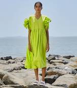 Neon green ruffle sleeve dress