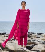 Pink tassle tier tunic set with dupatta