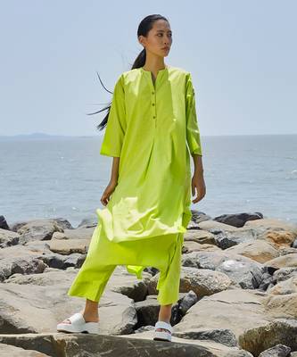 Neon green placket tunic set 1