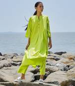 Neon green placket tunic set
