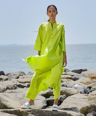 Neon green placket tunic set 3