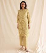 Mustard schiffli cutwork kurta set
